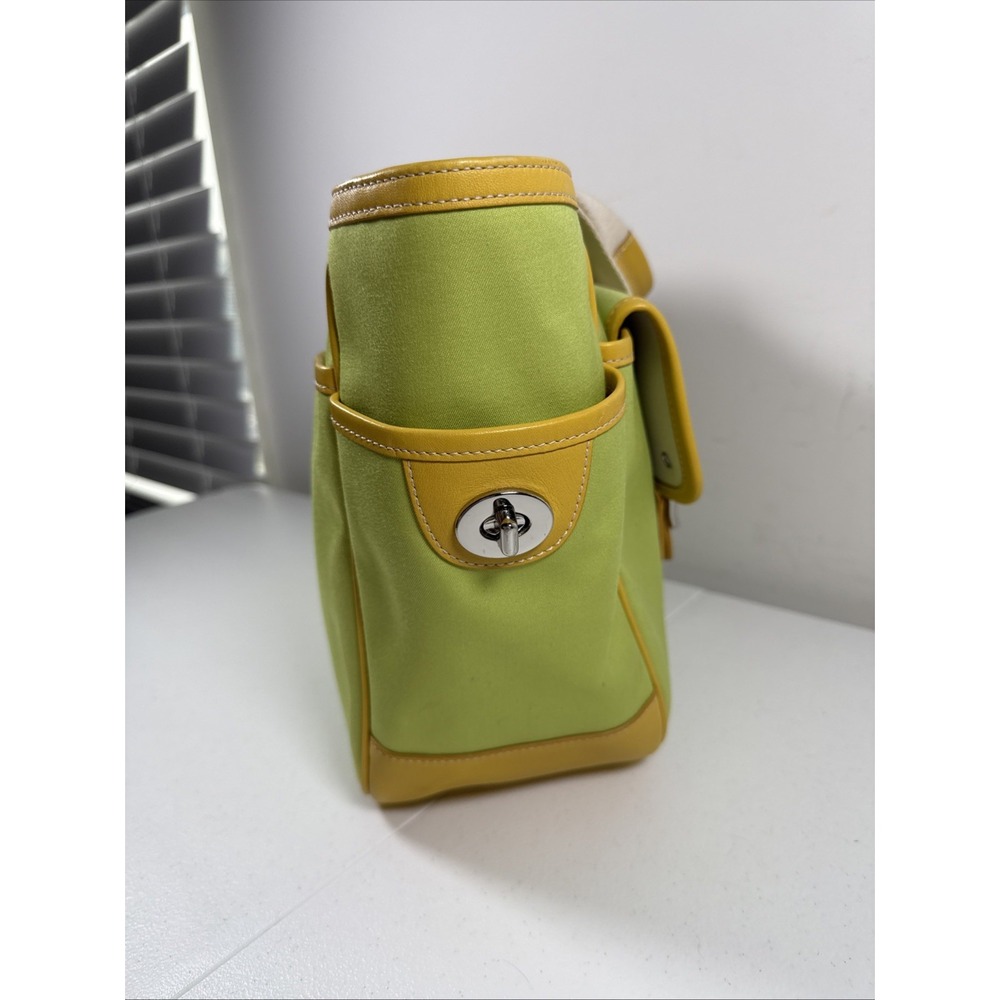 Coach Top Handle Lime Green Tote Zip Multi Pockets Leather Trim Organizer Bag - Picture 8 of 16